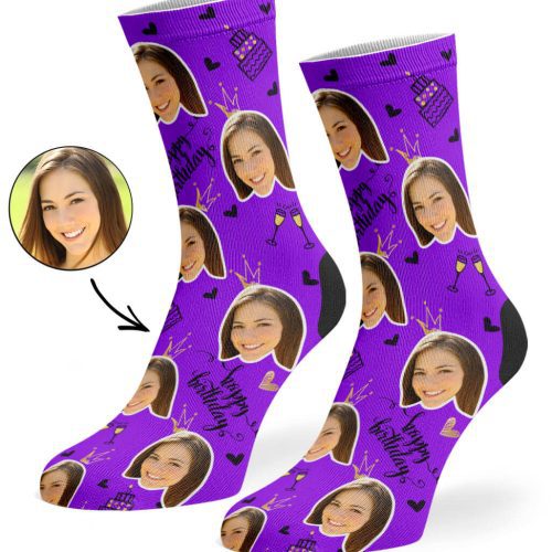 Purple Happy Birthday Champagne Socks