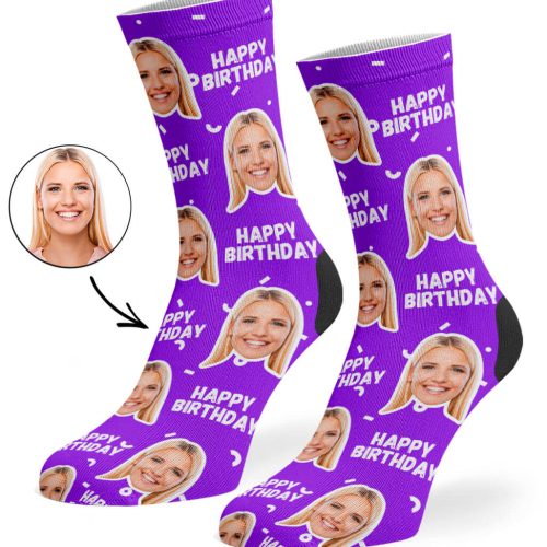 Purple Happy Birthday Socks