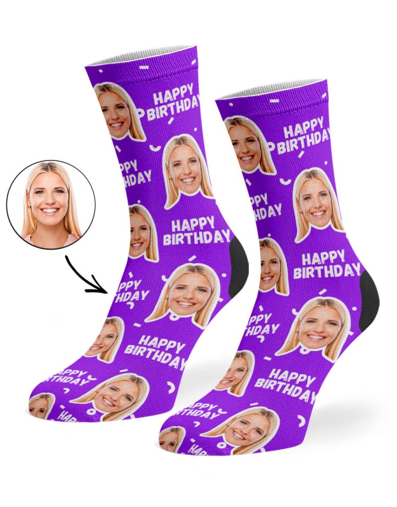 Purple Happy Birthday Socks