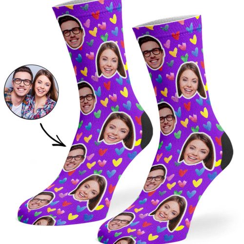 Purple Watercolour Hearts Socks