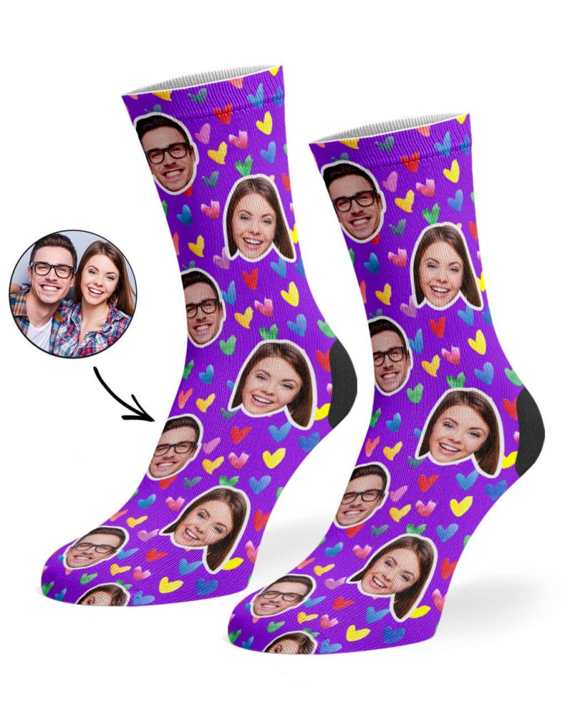 Purple Watercolour Hearts Socks