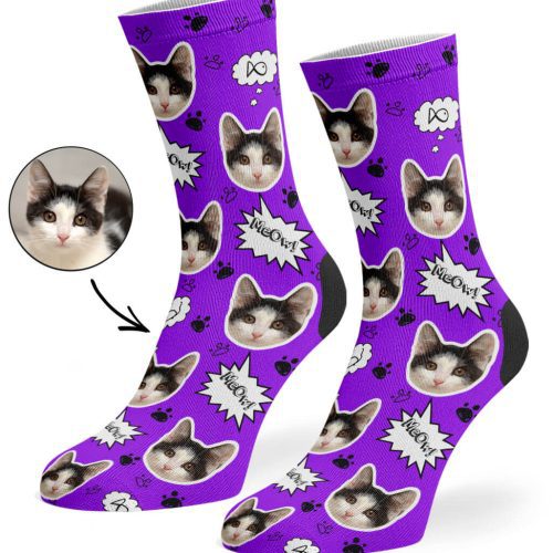 Purple Your Cat Meow Socks