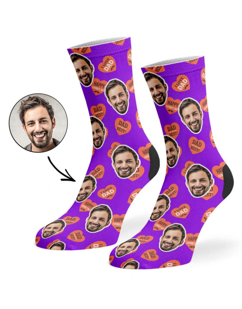 Purple Dad Love Hearts Socks