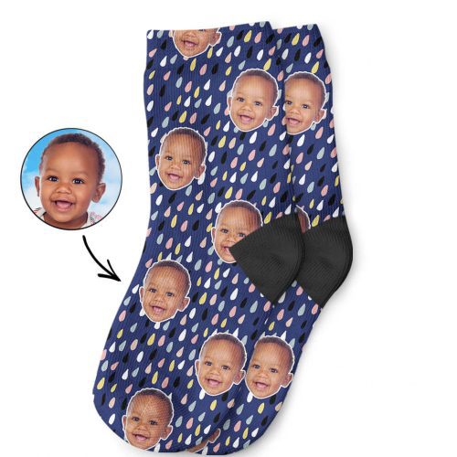 Raindrops Pattern Kids Socks With Face On