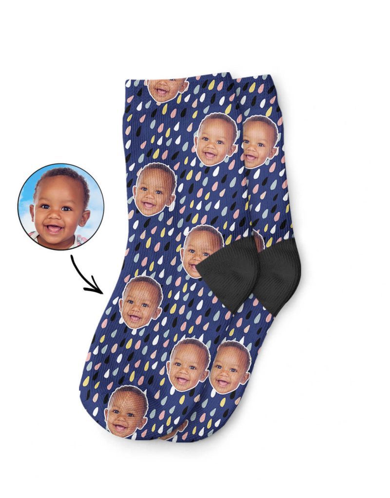 Raindrops Pattern Kids Socks With Face On