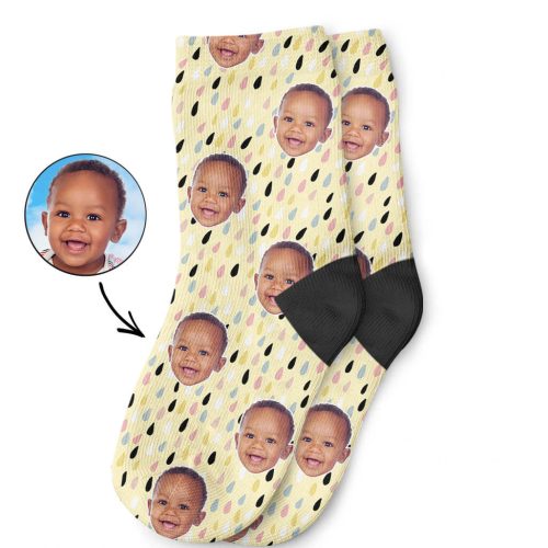 Raindrops Pattern Kids Socks With Face On