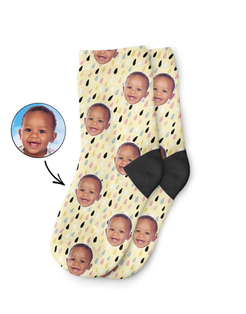 Raindrops Pattern Kids Socks With Face On