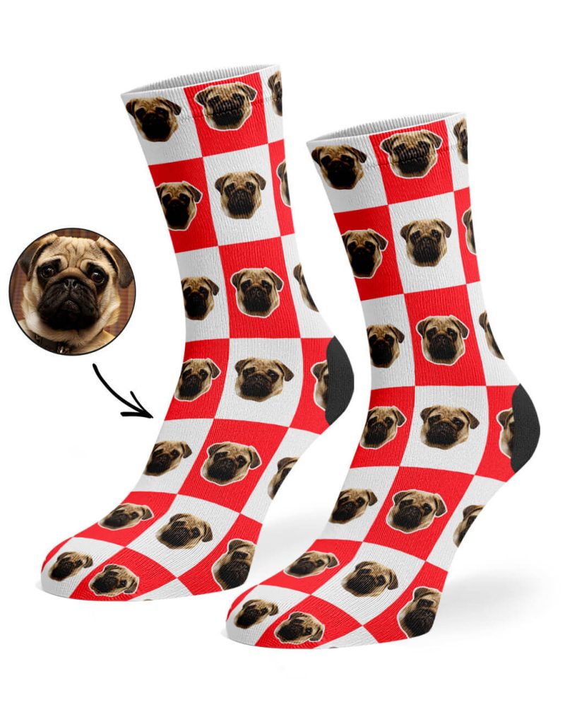 Red Chequered Dog Socks