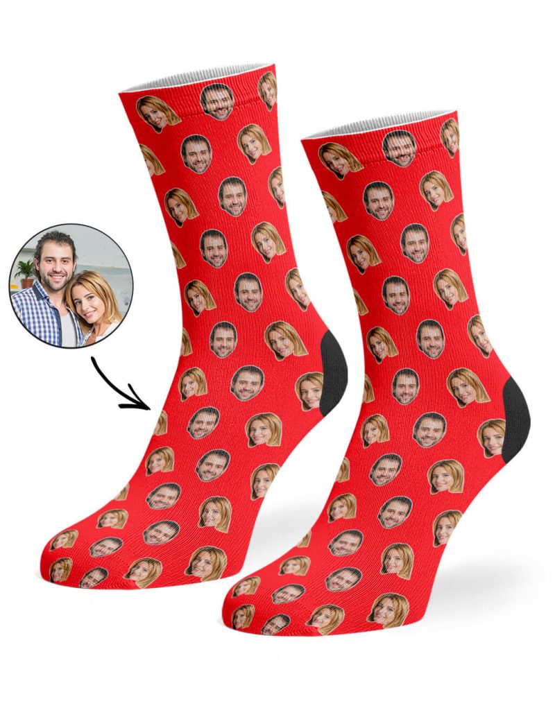 Red Couples Face Pattern Socks