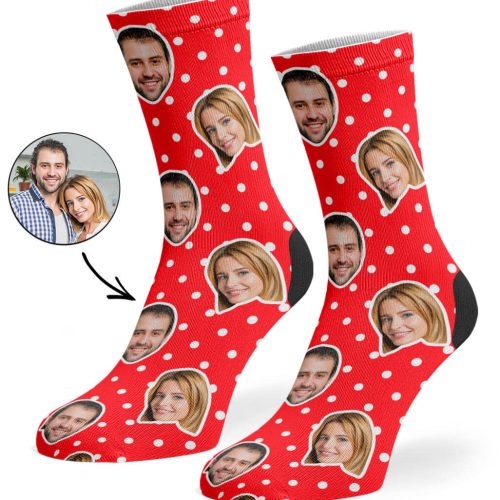 Red Couples Spotty Face Socks