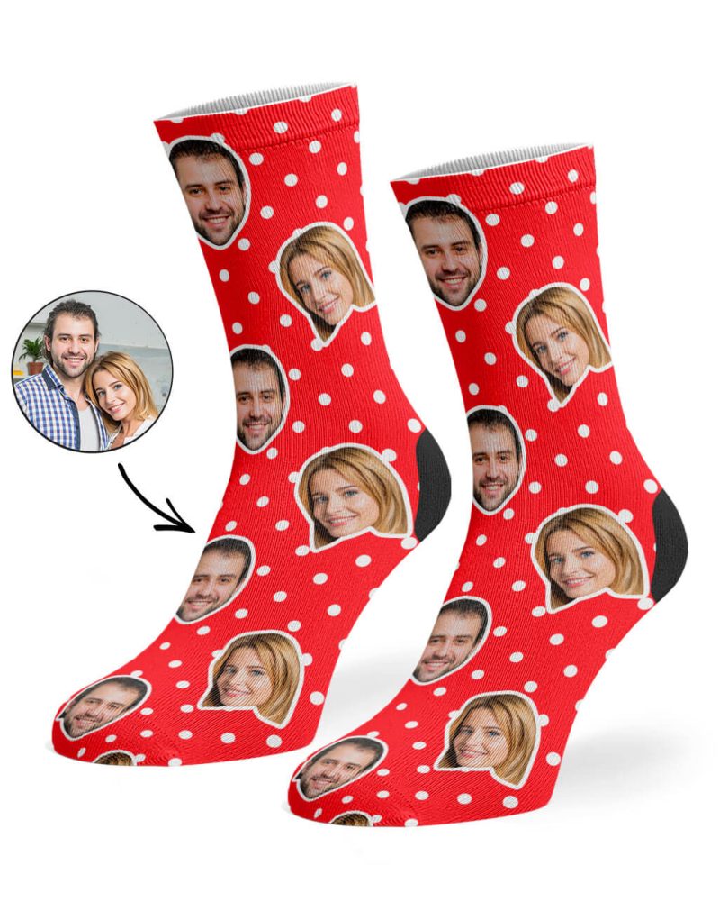 Red Couples Spotty Face Socks