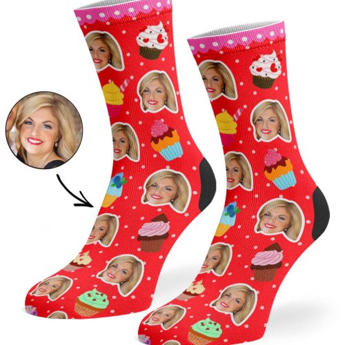 Red Cupcake Face Socks