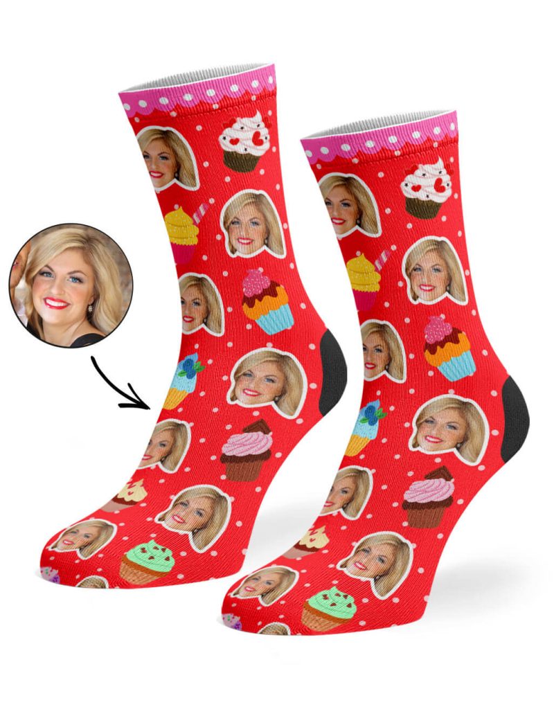 Red Cupcake Face Socks