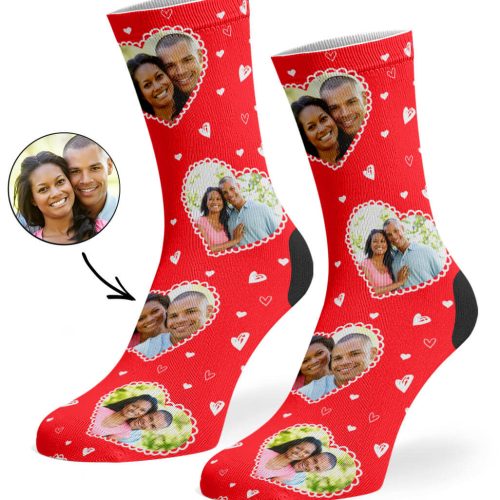 Red Cute Heart Collage Socks