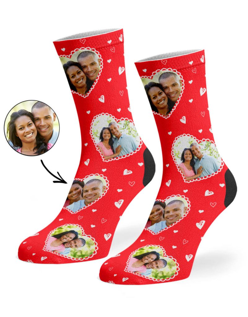 Red Cute Heart Collage Socks