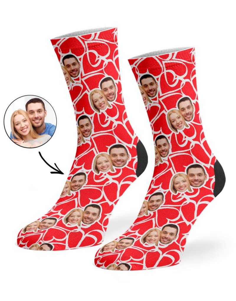 Red Doodle Hearts Socks