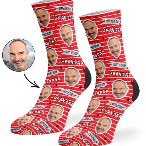 Red Happy Birthday Grandad Socks