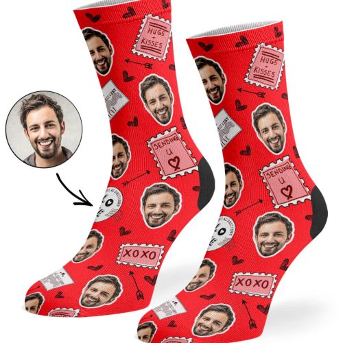 Red Love Stamp Face Socks