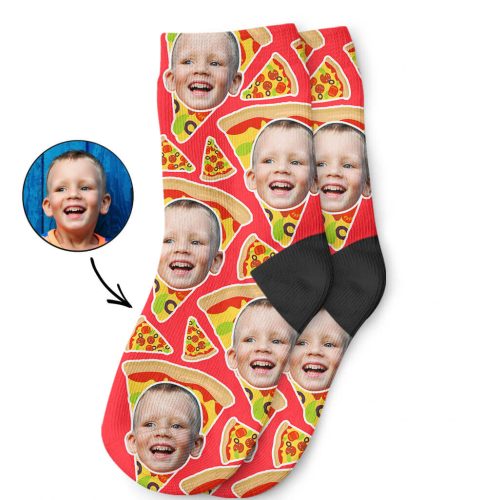 Red Pizza My Face Kids Socks