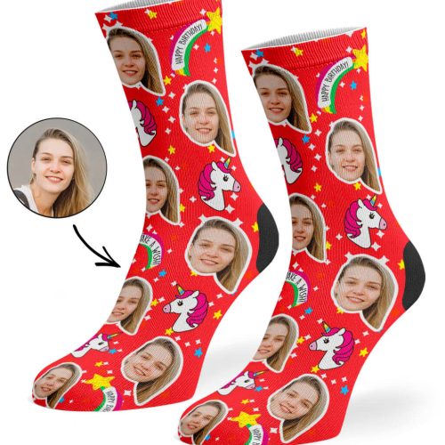 Red Unicorn Birthday Socks