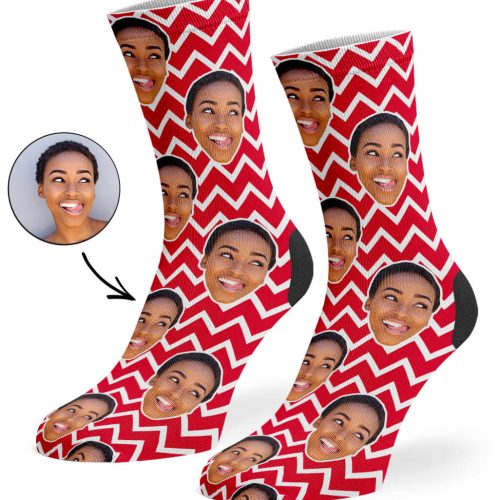 Red Zig Zag Face Pattern Socks