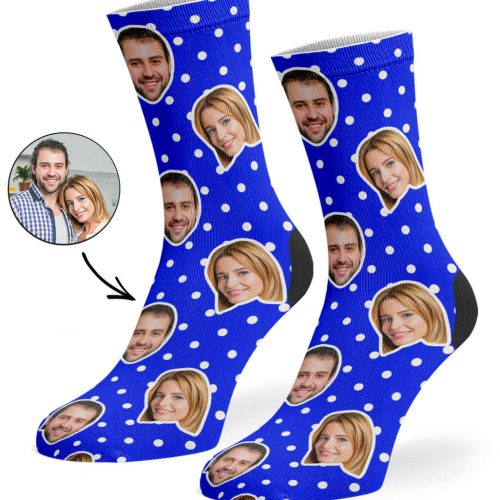 Royal Blue Couples Spotty Face Socks