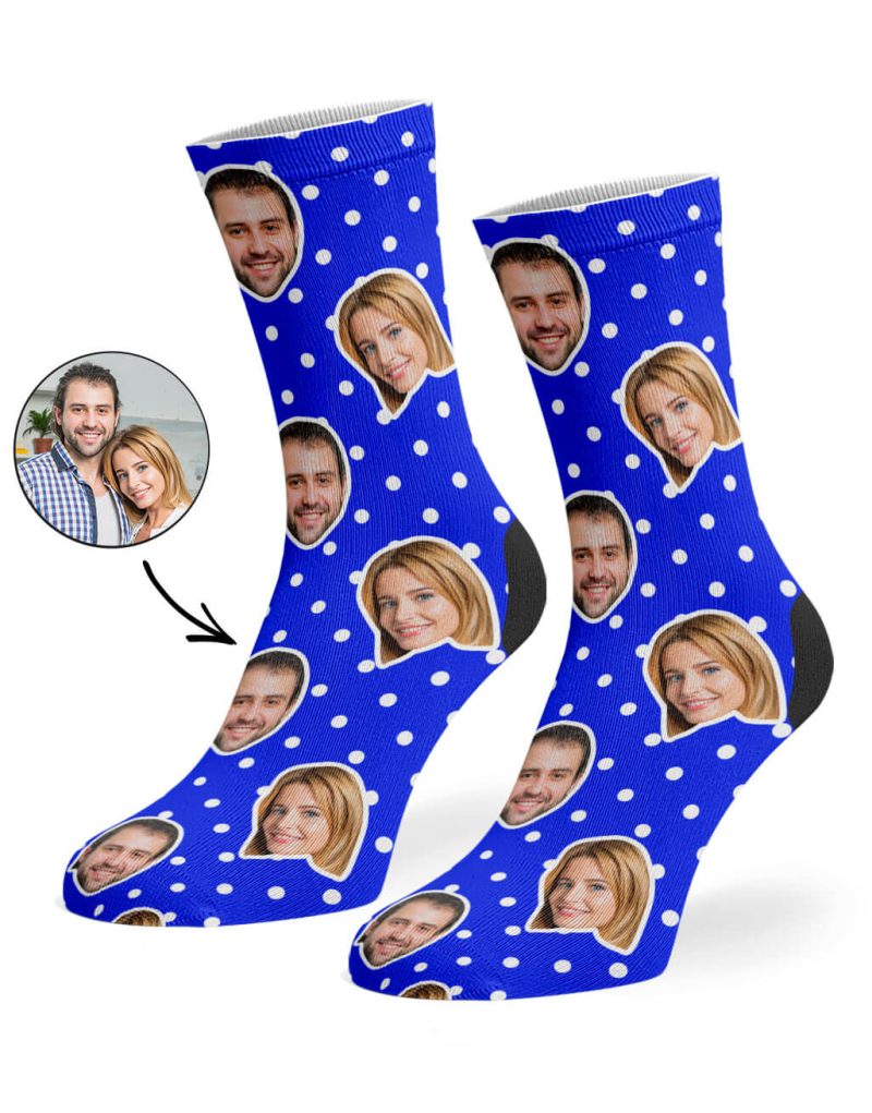 Royal Blue Couples Spotty Face Socks