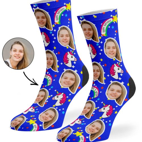 Royal Blue Unicorn Birthday Socks