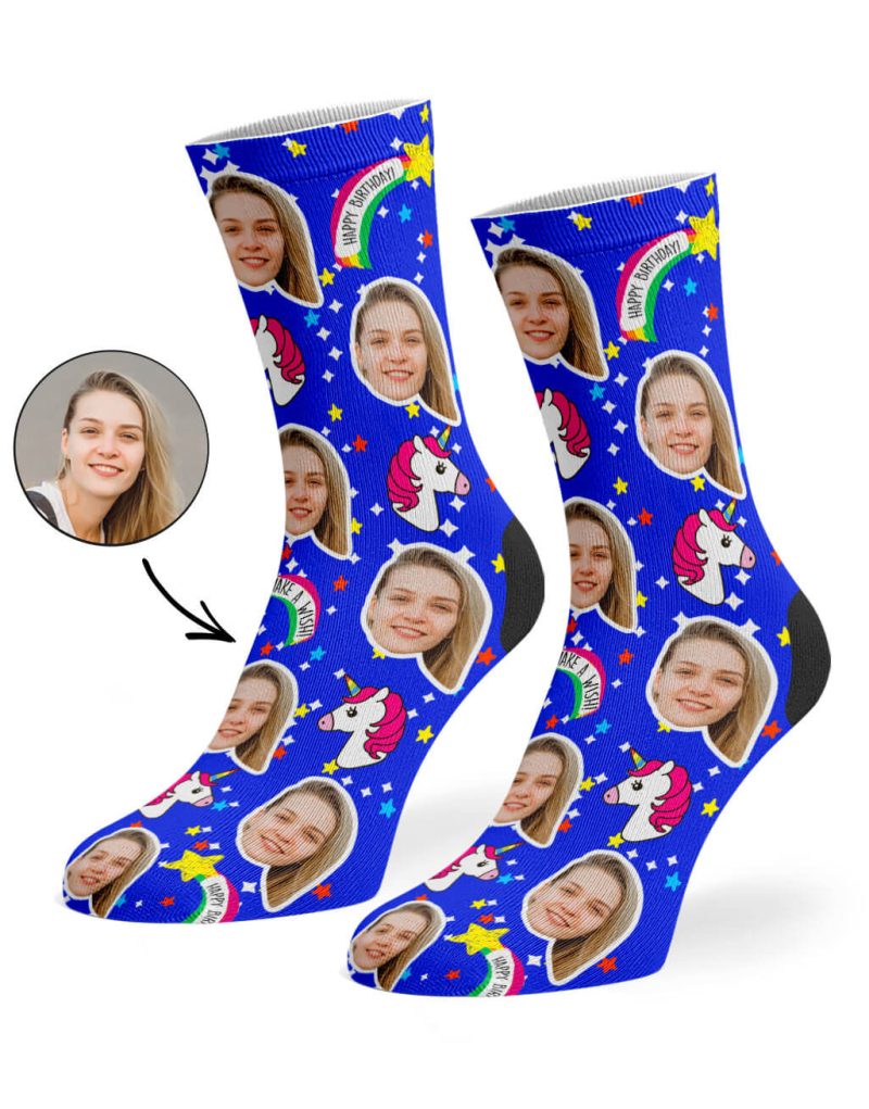 Royal Blue Unicorn Birthday Socks