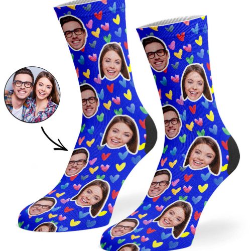 Royal Blue Watercolour Hearts Socks