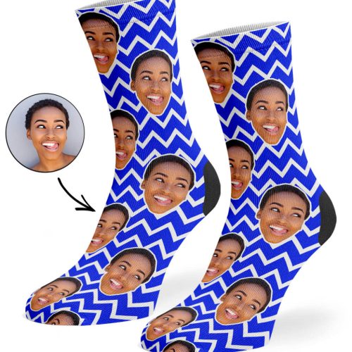 Royal Blue Zig Zag Face Pattern Socks