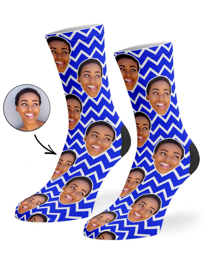 Royal Blue Zig Zag Face Pattern Socks