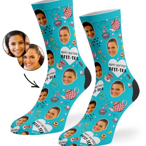 Turquoise Happy Birthday Best Tea Socks