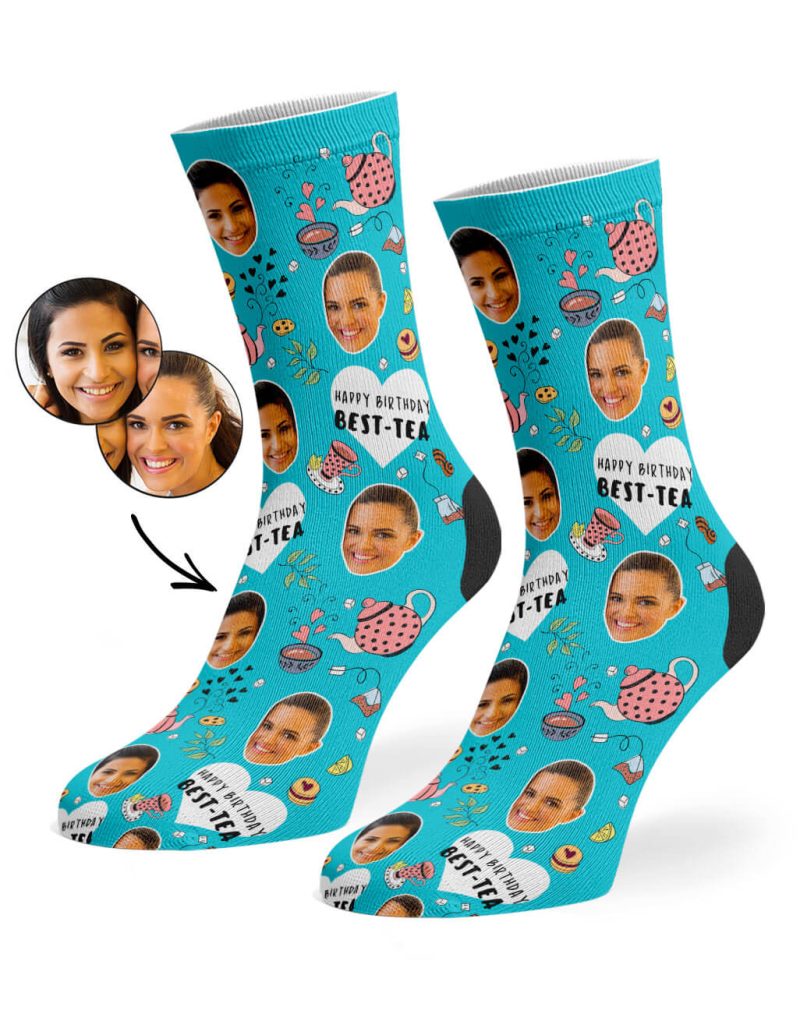 Turquoise Happy Birthday Best Tea Socks