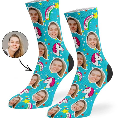 Turquoise Unicorn Birthday Socks