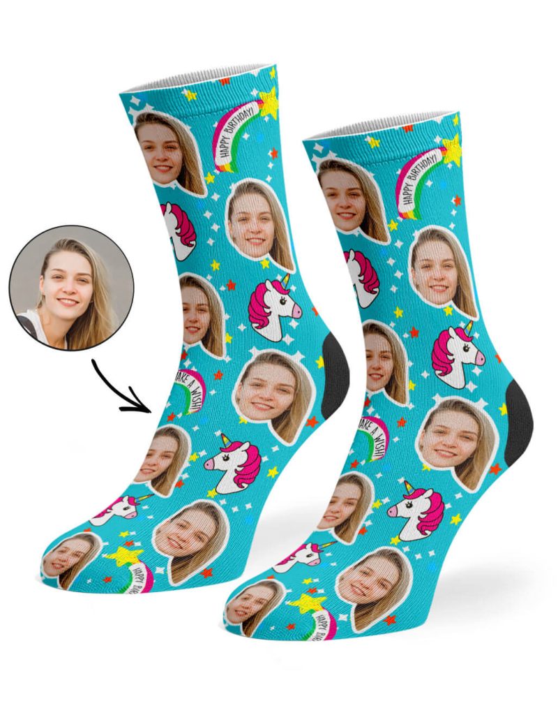 Turquoise Unicorn Birthday Socks