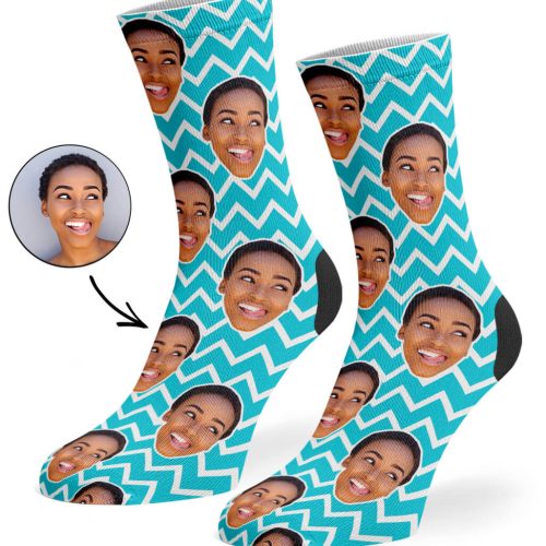 Turquoise Zig Zag Face Pattern Socks