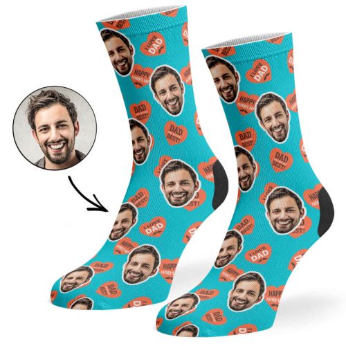 Turquoise. Dad Love Hearts Socks