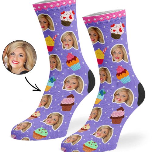 Violet Cupcake Face Socks