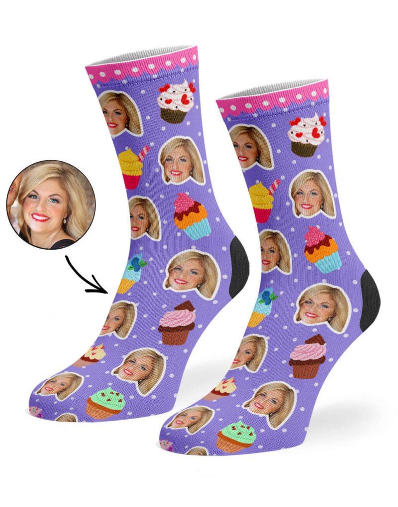 Violet Cupcake Face Socks