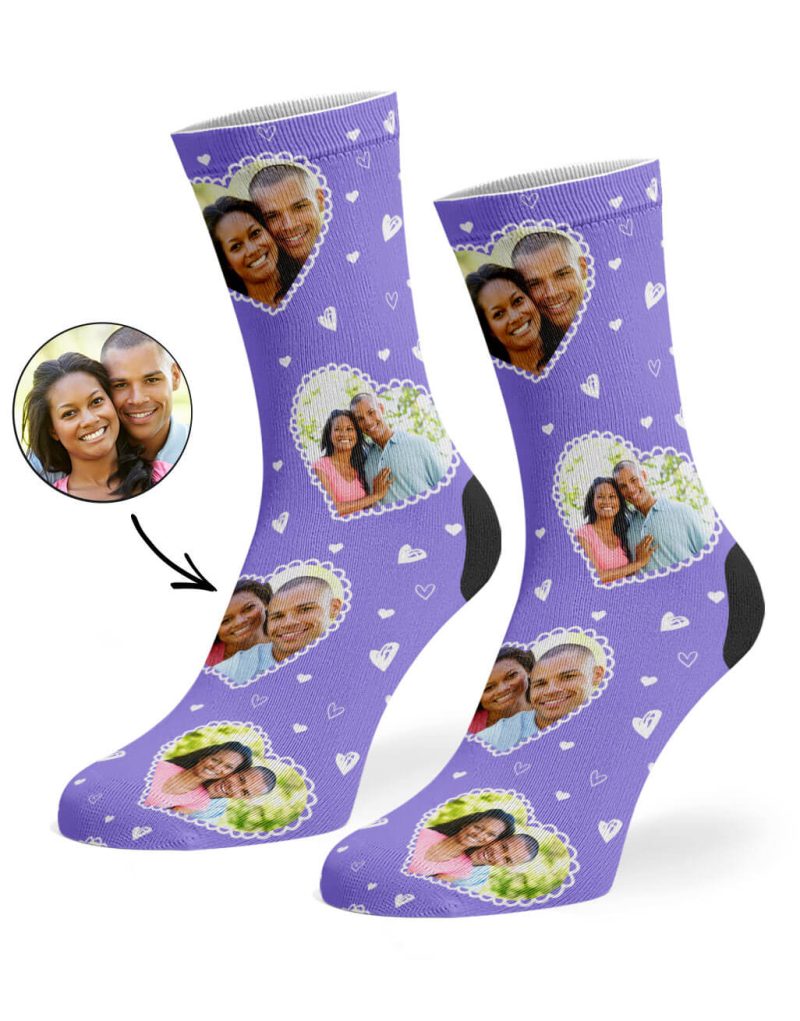 Violet Cute Heart Collage Socks