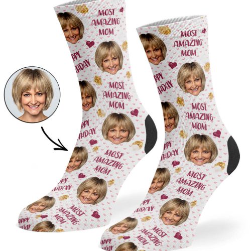 White Amazing Mom Birthday Socks