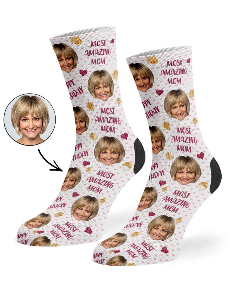 White Amazing Mom Birthday Socks