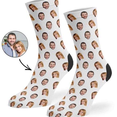 White Couples Face Pattern Socks