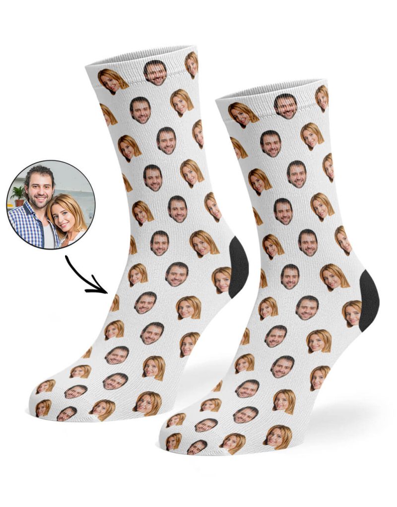 White Couples Face Pattern Socks