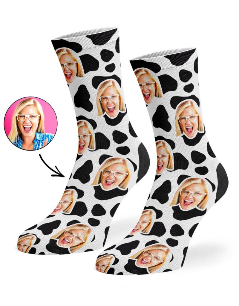 White Cow Print Face Socks