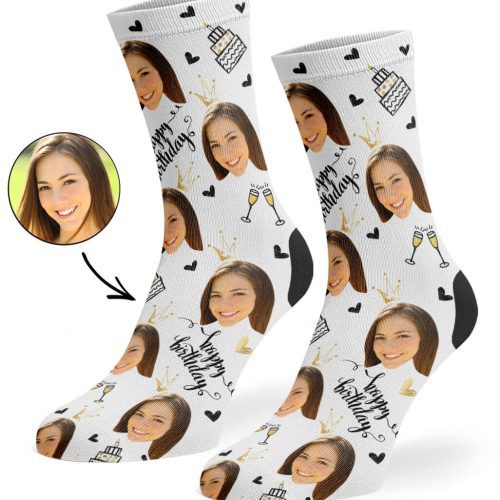 White Happy Birthday Champagne Socks