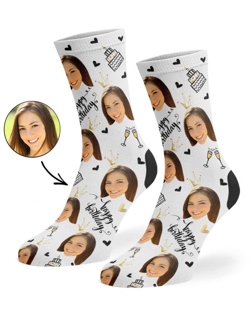 White Happy Birthday Champagne Socks