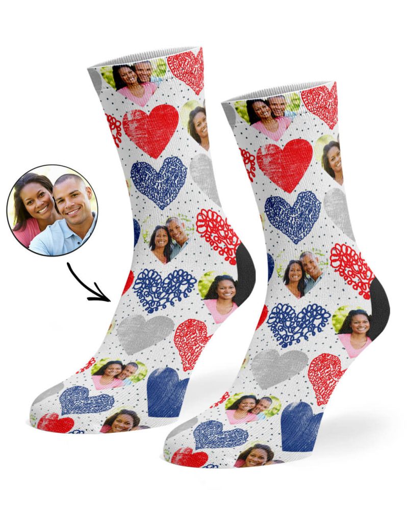 White Hearts Collage Socks