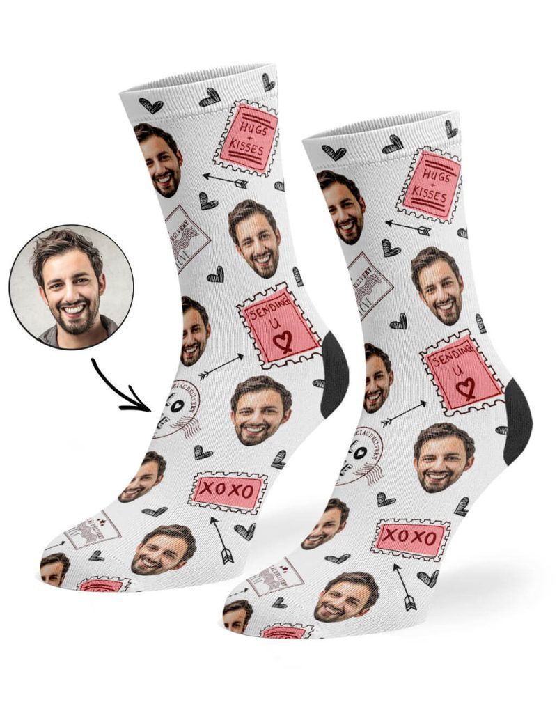 White Love Stamp Face Socks